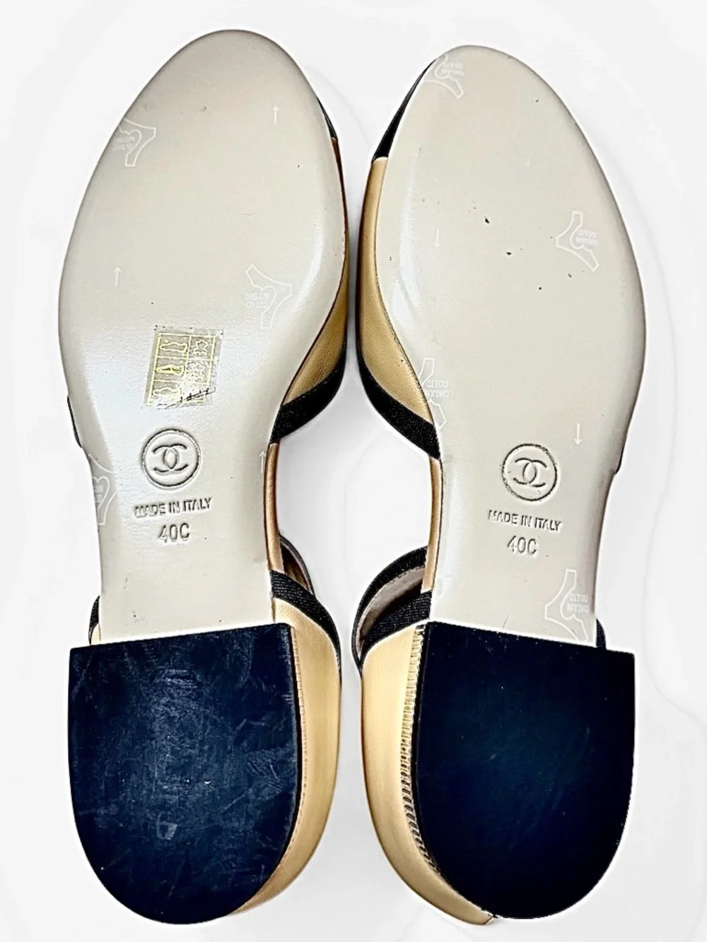 Chanel Two-Tone Beige & Black Mary Jane Flat Ankle Strap Shoes 40